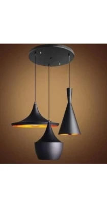 American Pendant Light Cluster Ceiling Lamp Black Iron Spinning 3 Lights