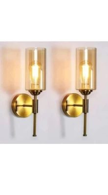 Cylinder Living Room Sconce Light Brass Finish Glass Single Bulb Modern Wall Mounted Lamp