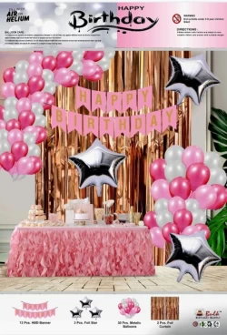 Pink White Theme Birthday Decoration Kit
