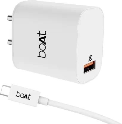 boAt 18W Power WCD QC3A Charger combo Compatible with Vivo,Oppo,Gionee,Xiomi,Redmi,realme,infinix,POCO,iphone,Samsung,Mi devices (Type C - Cable Included