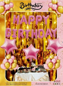 Pink Golden Theme Birthday Decoration Combo 04