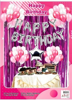 Pink Silver Theme Birthday Decoration Combo 18