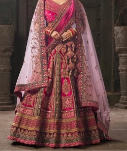 Embroidered Velvet Lehenga in Pink