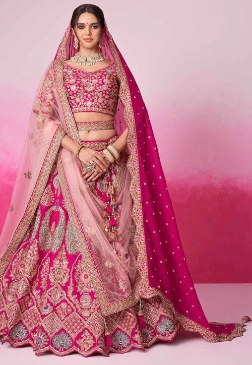 Embroidered Art Silk Lehenga in Purple