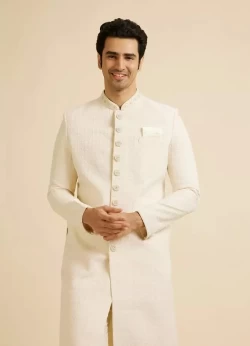 Cream Jaal Patterned Sherwani Set