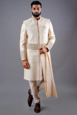 Cream Indowestern with a Statement Drape