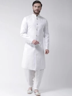 White Solid Sherwani And Pjyama
