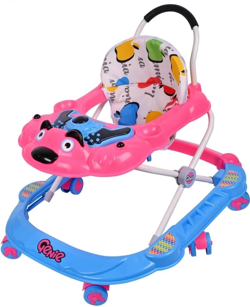 GENIE (Handle) Adjustable Height Foldable Pink Baby Walker with MUSIC