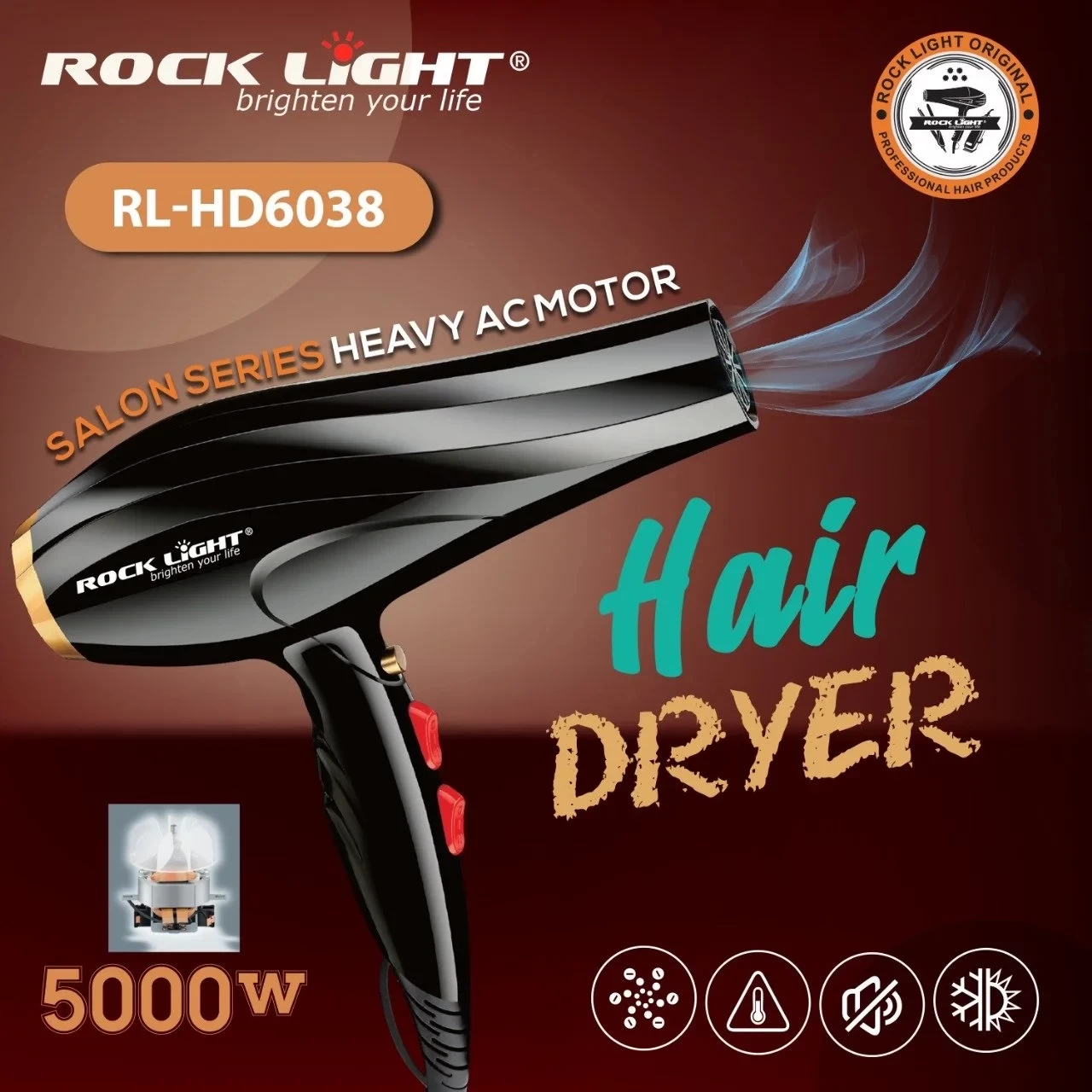 Rock Light RL-HD6038 5000W Best Professional Hair Dryer
