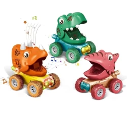 Baby Dinosaur Toy Cars for 1 2 3-Year-Old Toddlers, 3-Pack Press and Go Dino Trucks for Kids Infants, Birthday Gift Toys