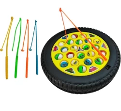 Small Fishing Master Musical Big Round Tyre Rotating Fishing Fish Catching Game Toy with 21 Fishes (Multi Colour)