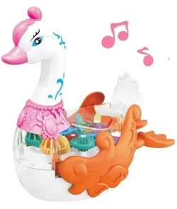 Transparent 3D Swan Toy - Gear Simulation Mechanical 360 Degree Rotation, Sound and Light Toy for Kids with Gear Technology 3D Light Toy