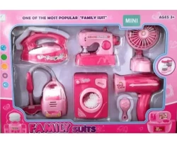 Family Suits (Pack of 6) Battery Operated Household appliances Play Set with Light & Sound | Washing Machine, Sewing Machine, Vacuum Cleaner, Fan, Hair Dryer & Iron